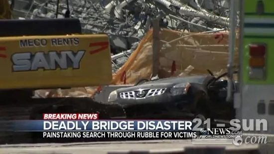 美国天桥垮塌 三一挖掘机紧急出动