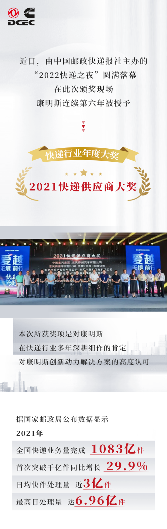 6屆蟬聯！東風康明斯推動快遞運輸效率升級(圖1)
