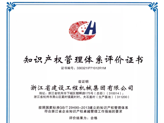 浙江建机集团通过浙江省企业知识产权卓越管理第三方评价复评